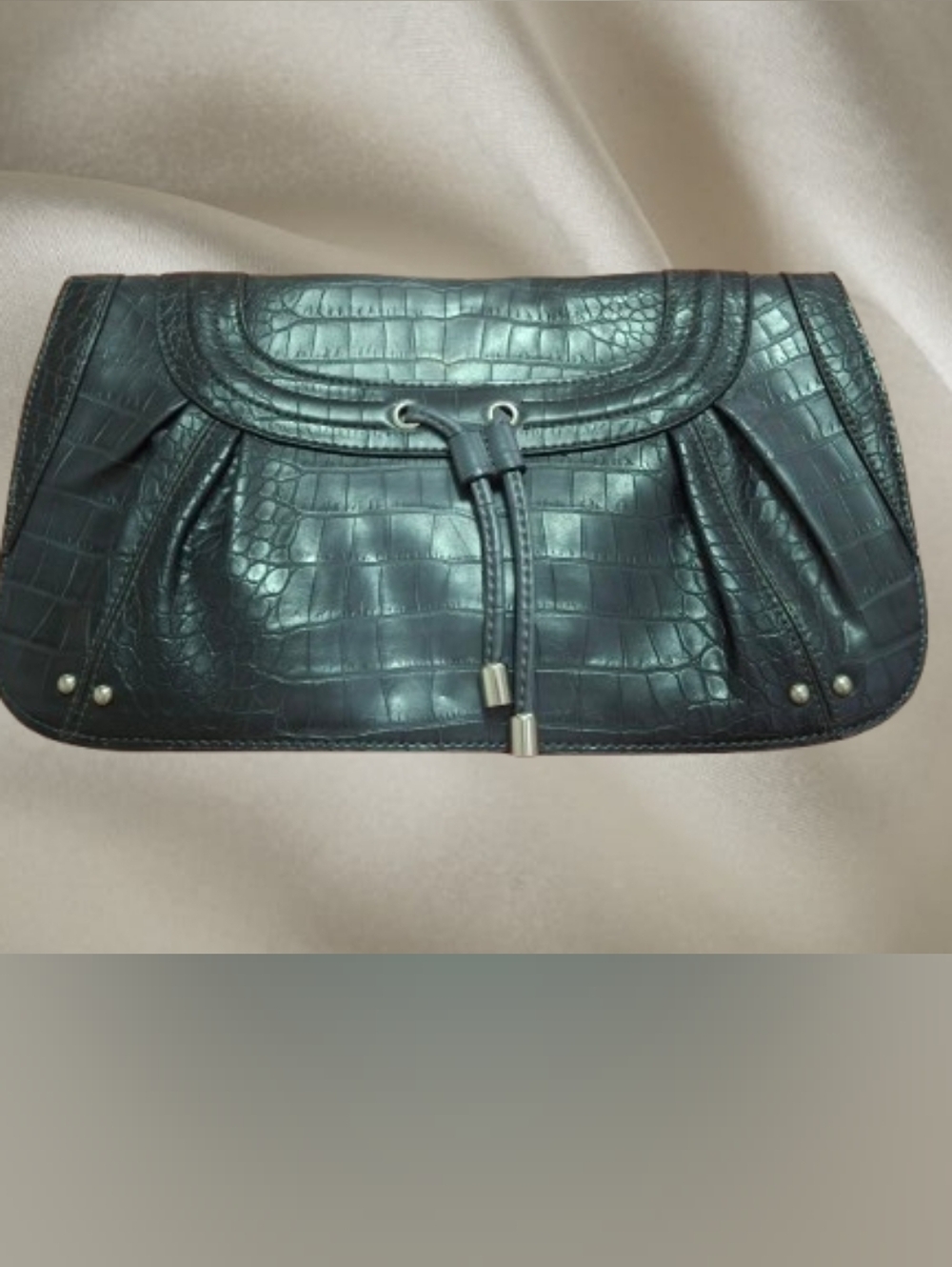 Vintage Y2K Nine West Faux Croc Clutch Large Statement Bag Brown NWOT